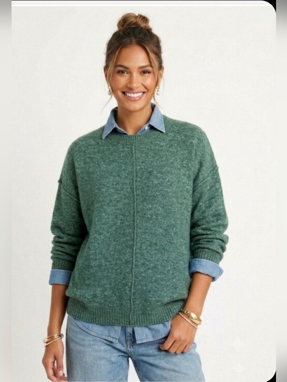 Cozy Slouchy Casual XL Knit Olive Minimalist Preppy Soft Crew Relaxed Pullover